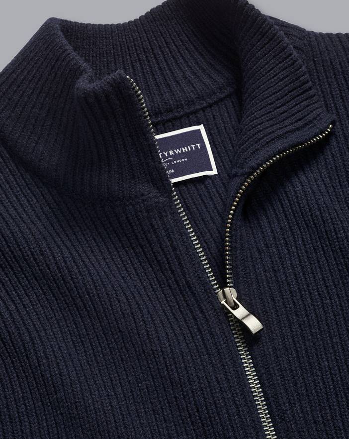 Men's Charles Tyrwhitt Chunky Zip Funnel Neck Cardigan | Charles Tyrwhitt