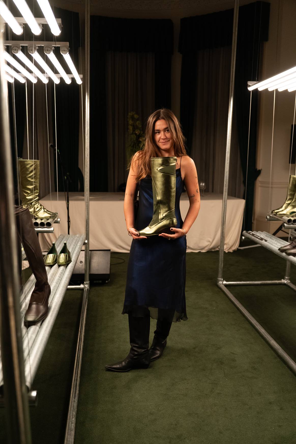 Annie Purdy at the APICCAPS showcase during London Fashion Week for her debut capsule collection