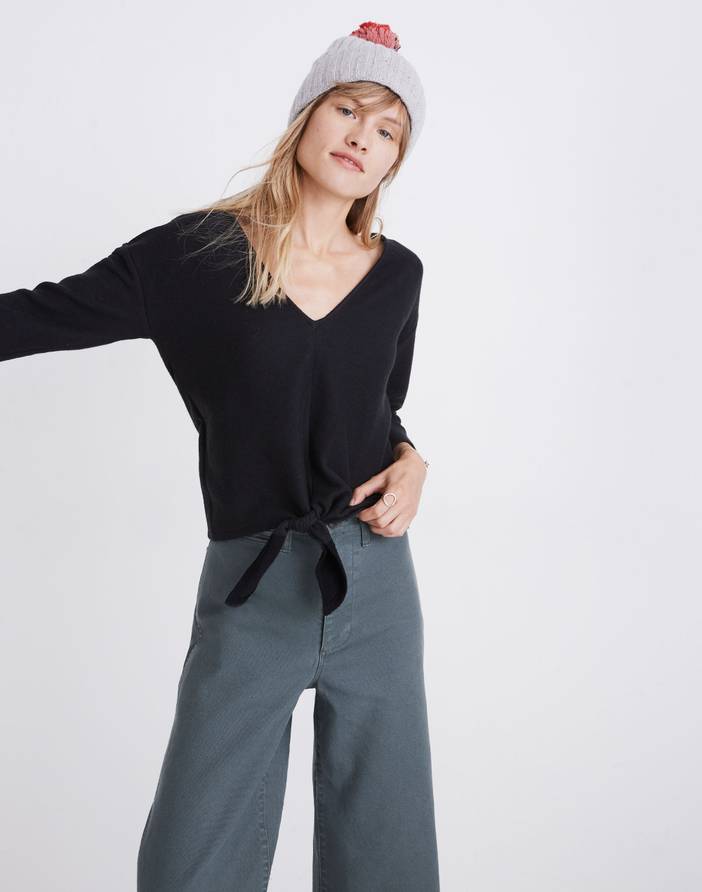 Texture & Thread Long-Sleeve Tie-Front Top | Madewell