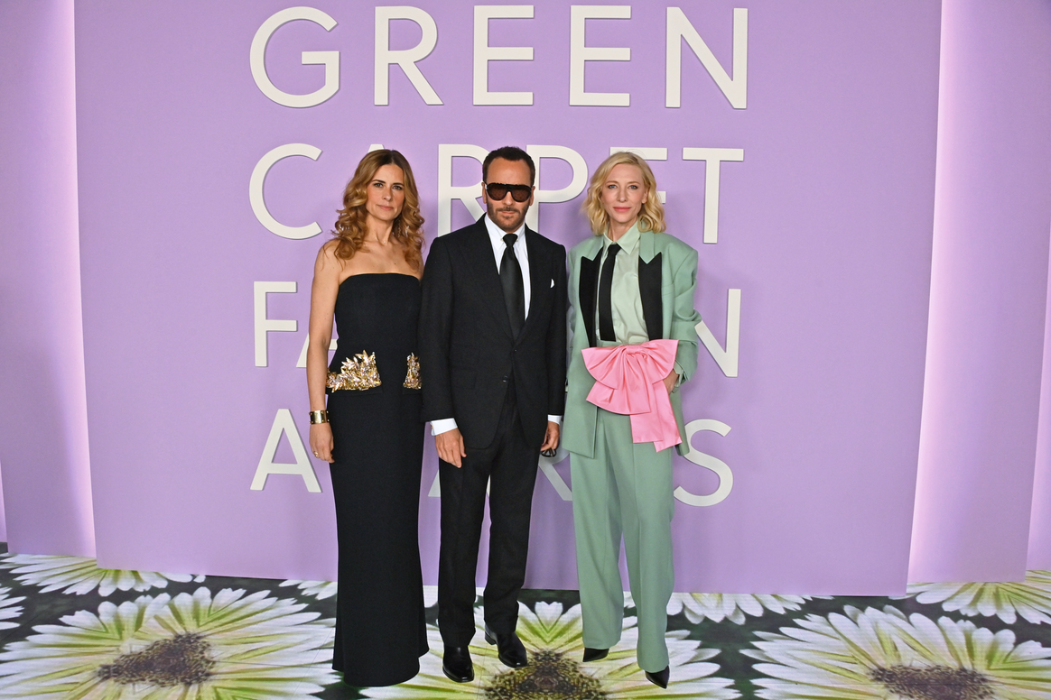 Livia Giuggioli Firth, Tom Ford, Cate Blanchett arrive at the 2023 Green Carpet Fashion Awards at NeueHouse Hollywood on March 09, 2023