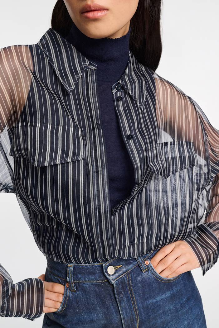 Sheer printed stripe silk organza blouse | dorothee schumacher