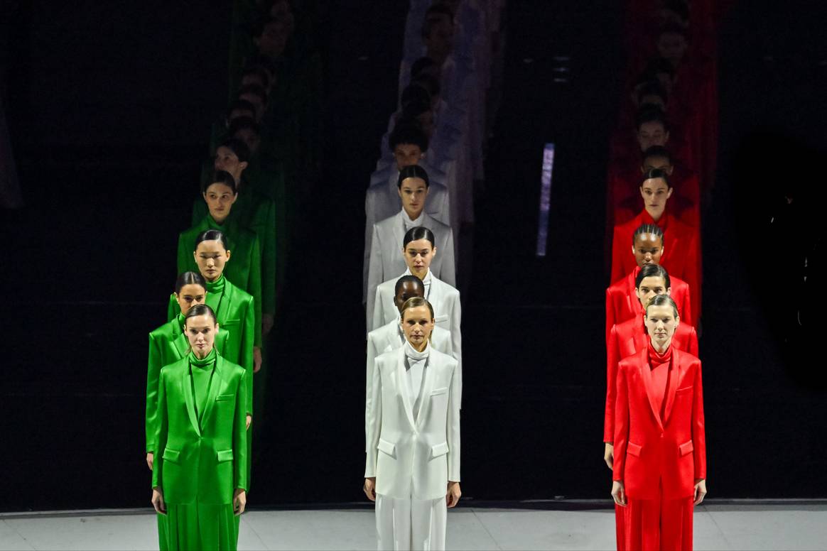 The models wear Giorgio Armani