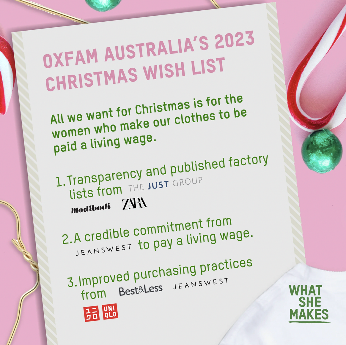 Die Weihnachstswunschliste von Oxfam Australia. Bild: Oxfam Australia