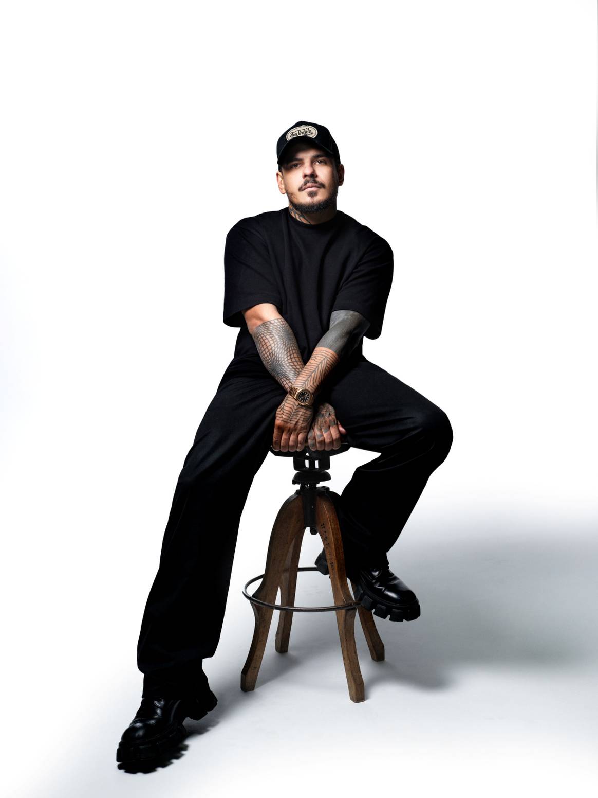 Studio imagery of Vintage Culture wearing his Von Dutch Loves collaboration