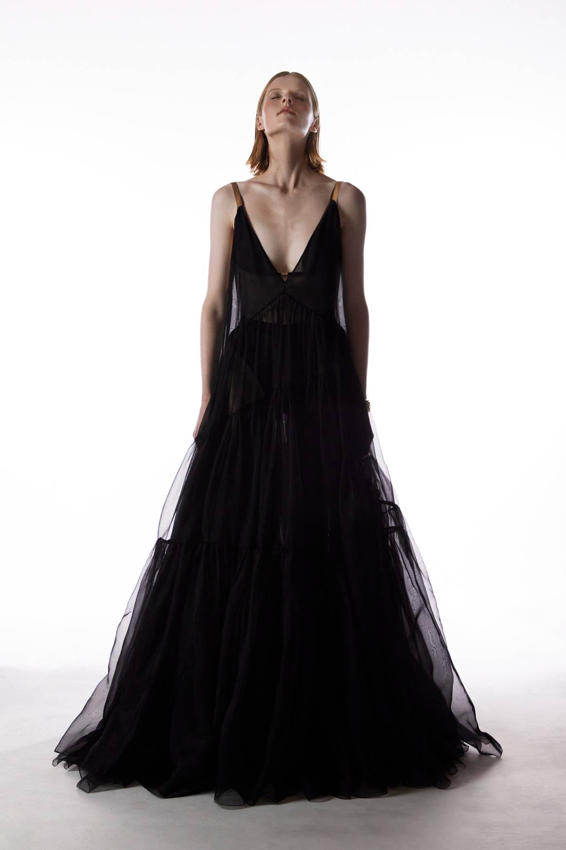 Theatre For Dreamers Tiered Gown in Obsidian.