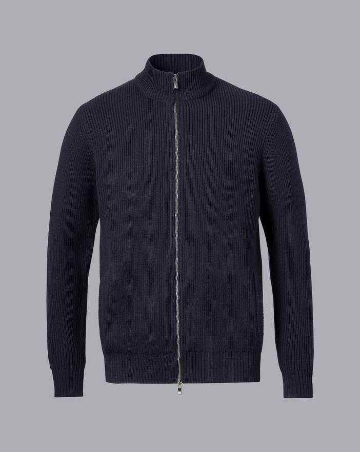 Men's Charles Tyrwhitt Chunky Zip Funnel Neck Cardigan | Charles Tyrwhitt