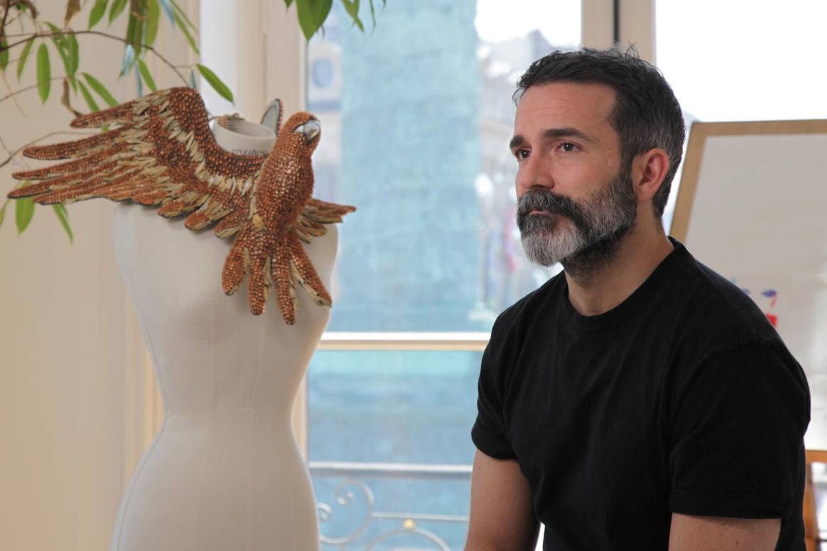 The Boy and the Bird' wearable crystal sculpture by Schiaparelli by Daniel Roseberry