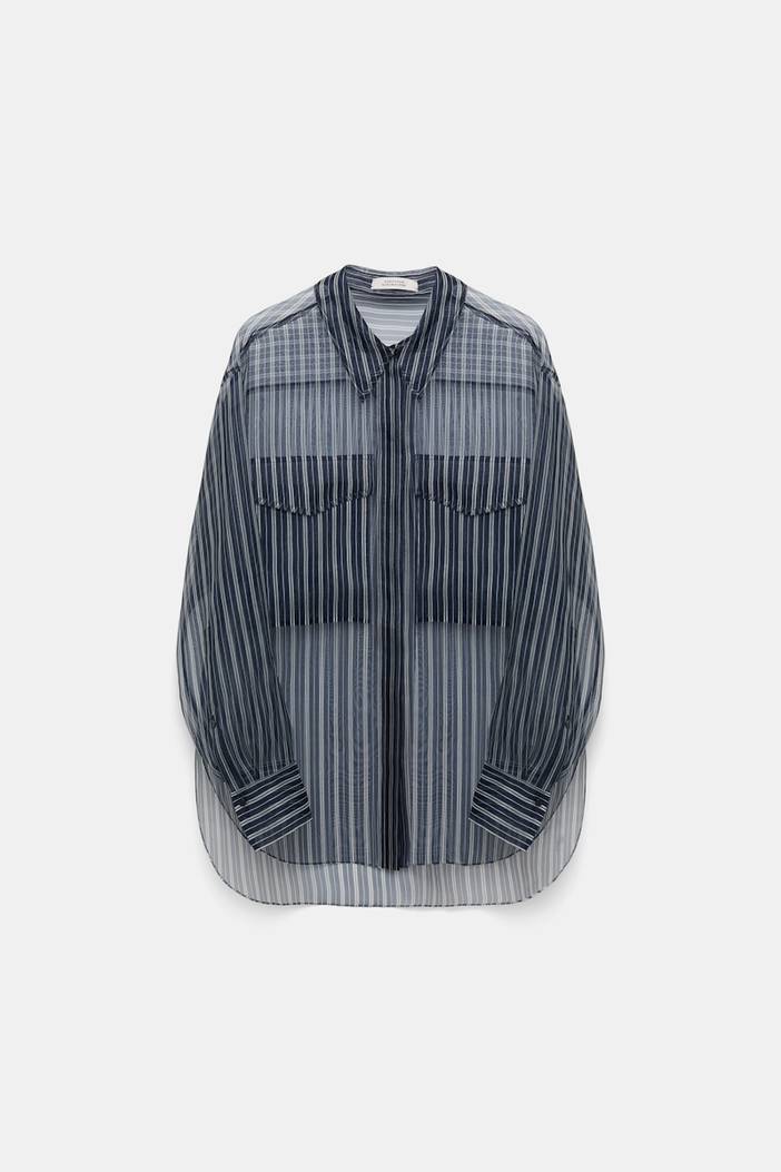 Sheer printed stripe silk organza blouse | dorothee schumacher