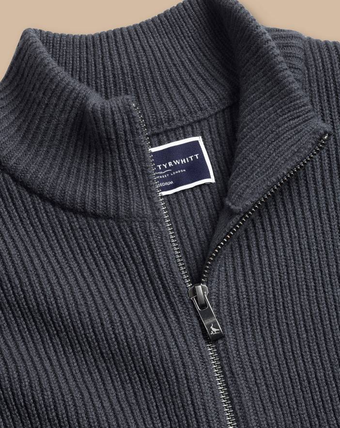Men's Charles Tyrwhitt Chunky Zip Funnel Neck Cardigan | Charles Tyrwhitt