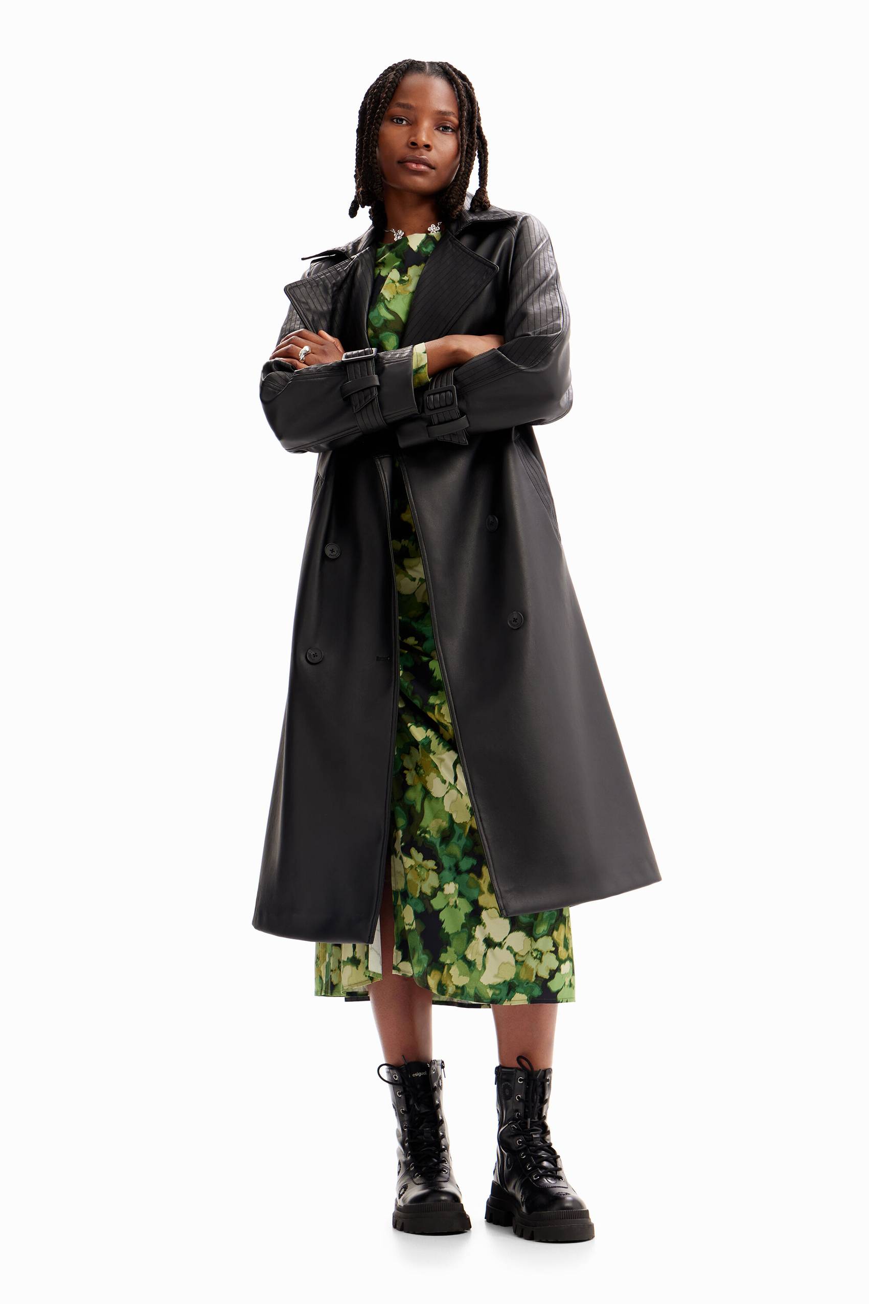 Belted leather-effect trench coat | Desigual