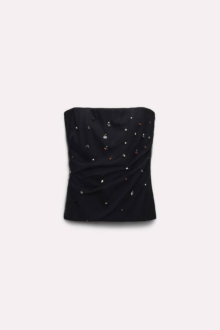 Strapless top in Punto Milano with embellished tulle overlay | dorothee schumacher