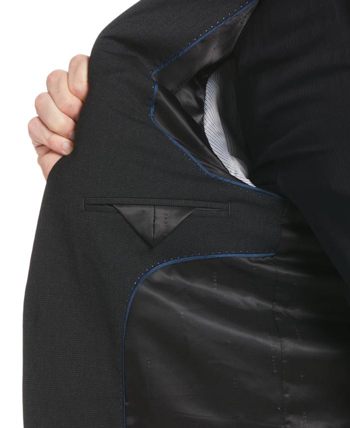 Men's Machine Washable Textured Suit Jacket in Black, Size 42 | Regular, Polyester/Elastane/Viscose, Solid | Perry Ellis