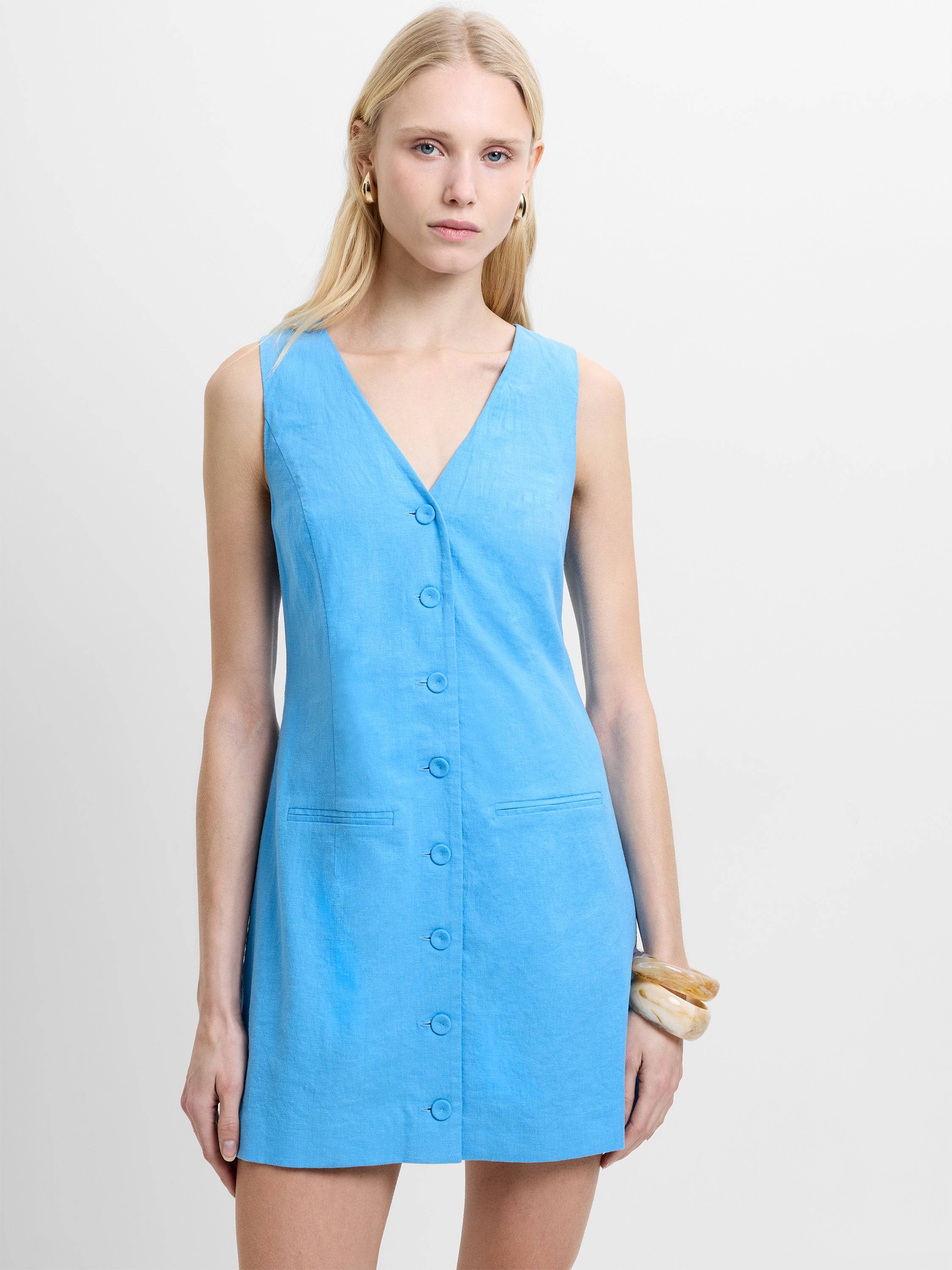 Aspen Linen Sleeveless A-Line Mini Dress Summer White | French Connection