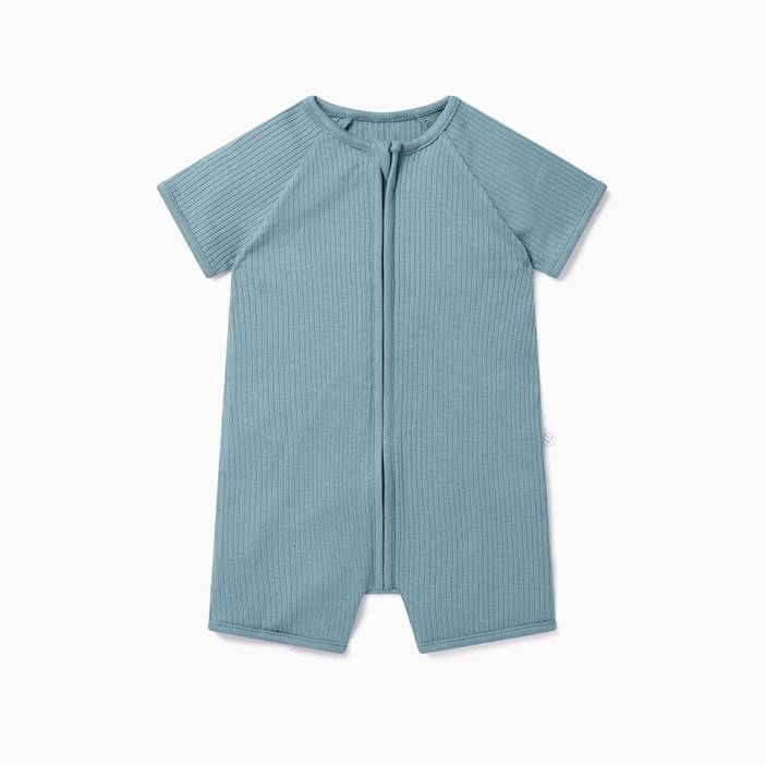 Ribbed Zip Summer Baby Sleepsuit, Baby Boy/Baby Girl, Green, Allergy Friendly Organic Cotton | Mori