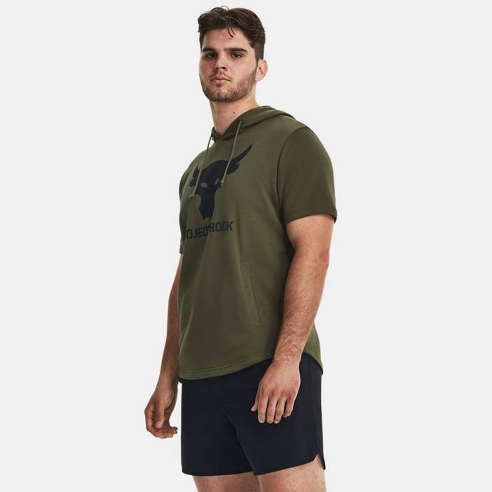 Herren Project Rock Kurzarm-Hoodie aus French Terry Schwarz | Under Armour