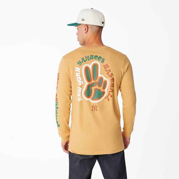 New York Yankees Camp Beige Long Sleeve T-Shirt newera adult unisex Brown newera adult unisex Brown newera adult unisex Brown newera adult unisex Brow | new era