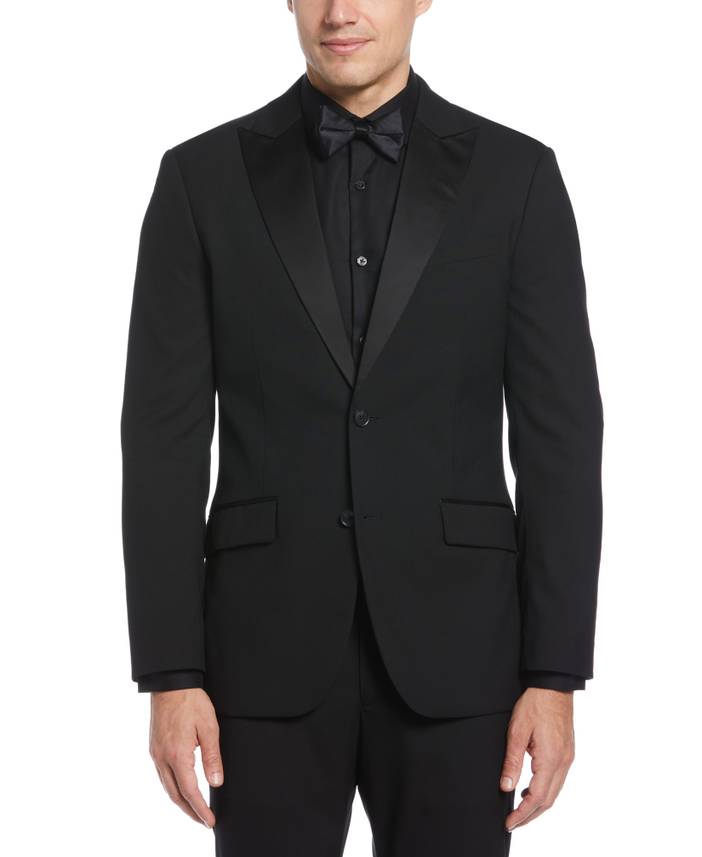 Men's Slim Fit Contrast Tuxedo Jacket in Black, Size 42 | Regular, Polyester/Elastane/Viscose | Perry Ellis