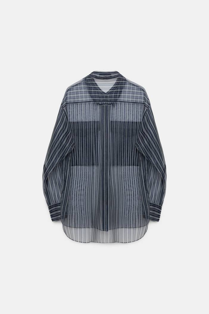 Sheer printed stripe silk organza blouse | dorothee schumacher