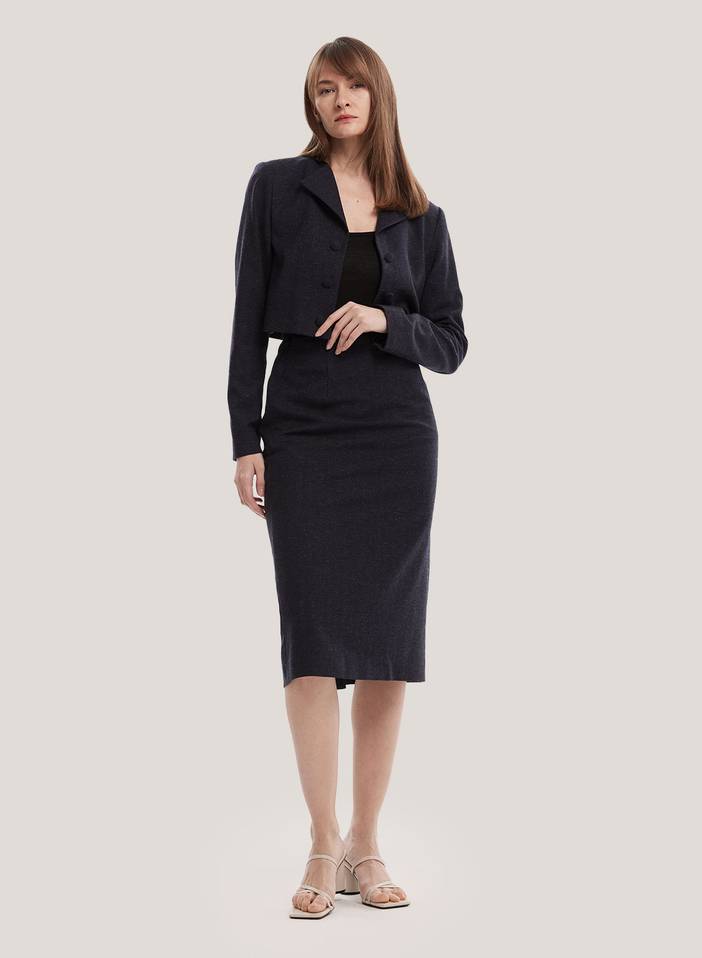 Tailored Blazer And Skirt Suit Set Navy S | Gentle Herd