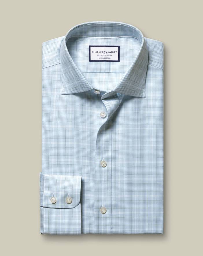 dress shirts charles tyrwhitt Charles Tyrwhitt Mens Cotton Dress Shirt 17/33 Blue Plaid Check Long Sleeve  Button-up