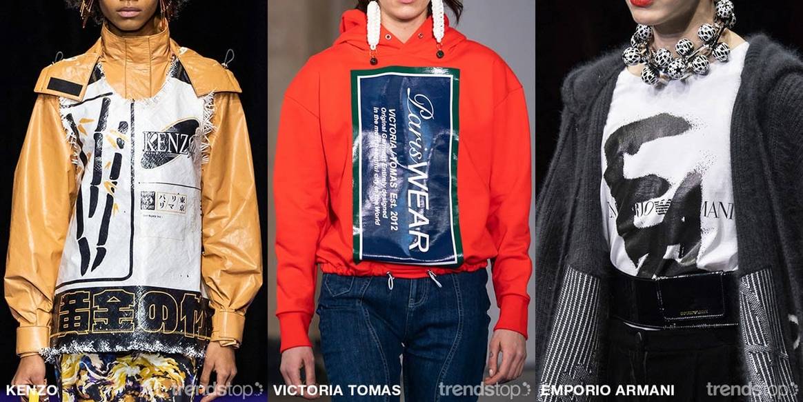 Beelden via Trendstop, van links naar rechts: Kenzo,
Victoria Tomas, Emporio Armani, allen Herfst Winter 2019-20.