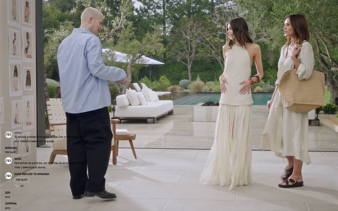 Cindy Crawford, Kaia Gerber y Evan Ross Katz durante el tercer capítulo de Zara Streaming.