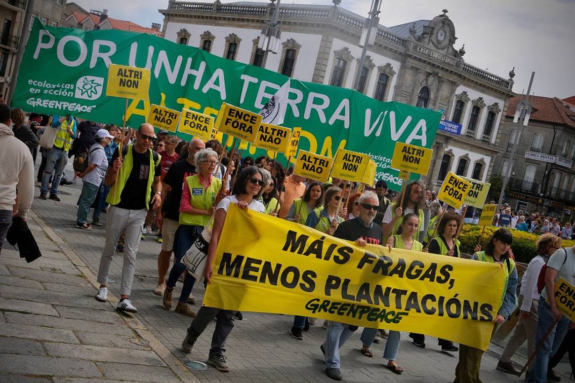 Manifestación contra Ence y contra el proyecto de Altri celebrada en Pontevedra el 1 de junio de 2025.
