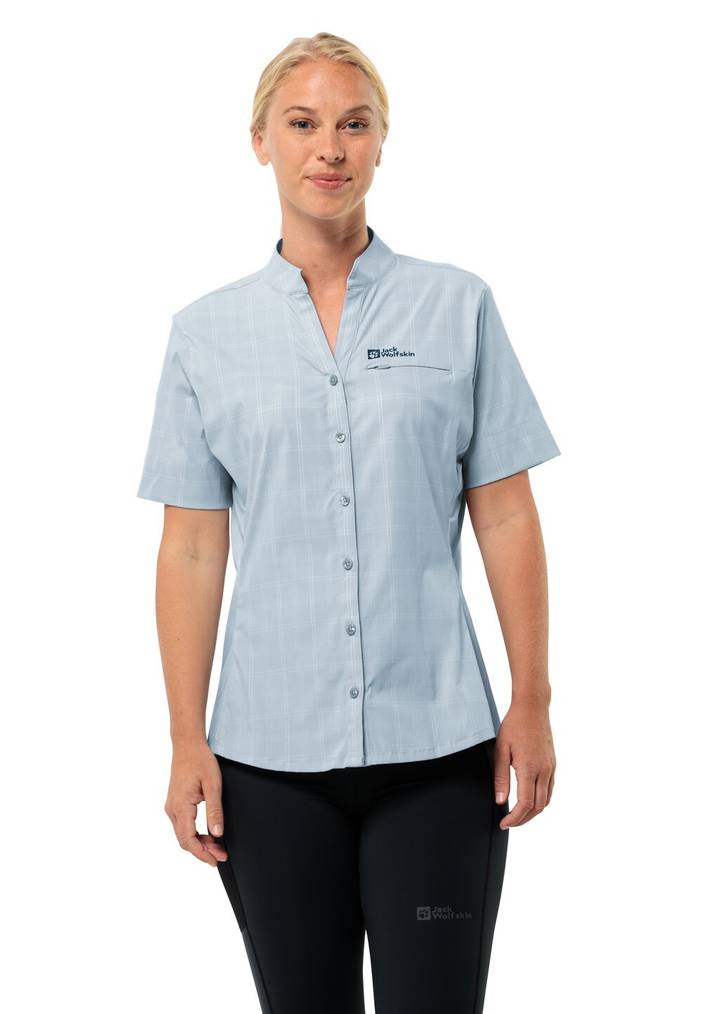 Norbo S|S Shirt Women Wandeloverhemd met korte mouwen Dames XS night blue checks Night Blue Checks | Jack Wolfskin