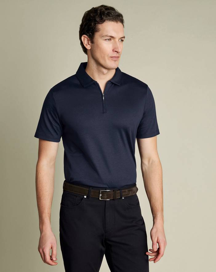Men's Charles Tyrwhitt Zip-Neck Jersey Polo Shirt | Charles Tyrwhitt