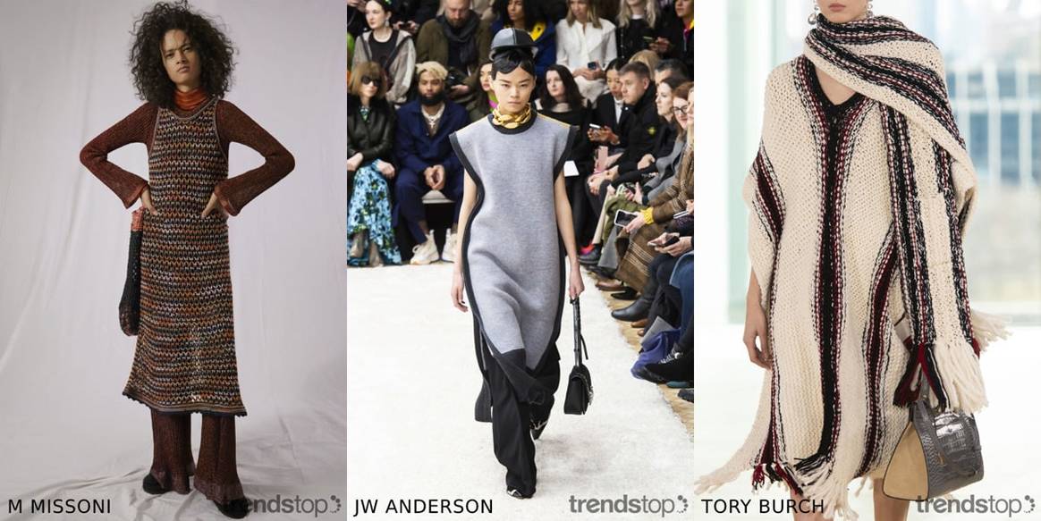 Imágenes cortesía de Trendstop, de izquierda a derecha: M Missoni Pre Fall 2019, JW Anderson Fall Winter 2019-20, Tory Burch Fall Winter 2019-20.