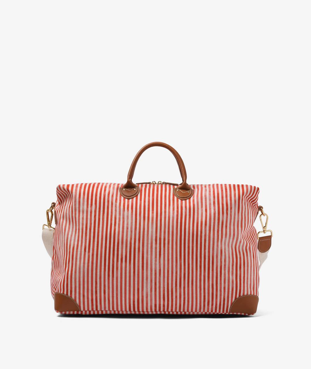 La capsule è realizzata in un  tessuto a righe bianco panna e rosso