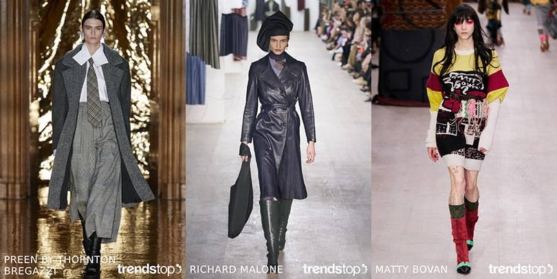 Immagini per gentile concessione di Trendstop, da sinistra a destra: Preen
by Thornton Bregazzi,

Richard Malone, Matty Bovan, autunno inverno  2020-21.