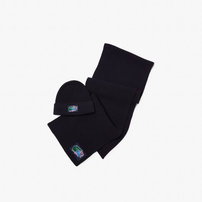 Unisex Lacoste Geschenkset mit Woll-Beanie und Schal | Lacoste
