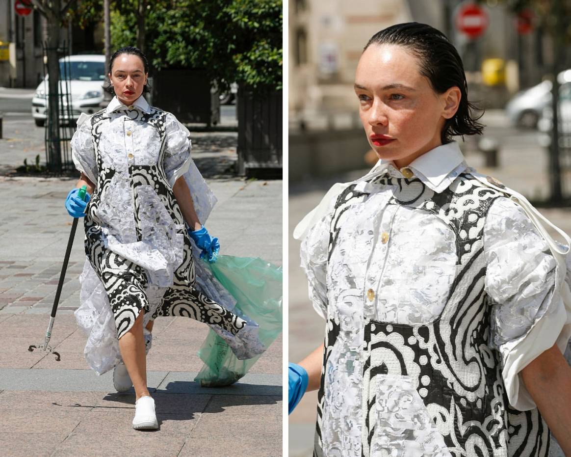 Schueller de Waal cleans the streets during couture week