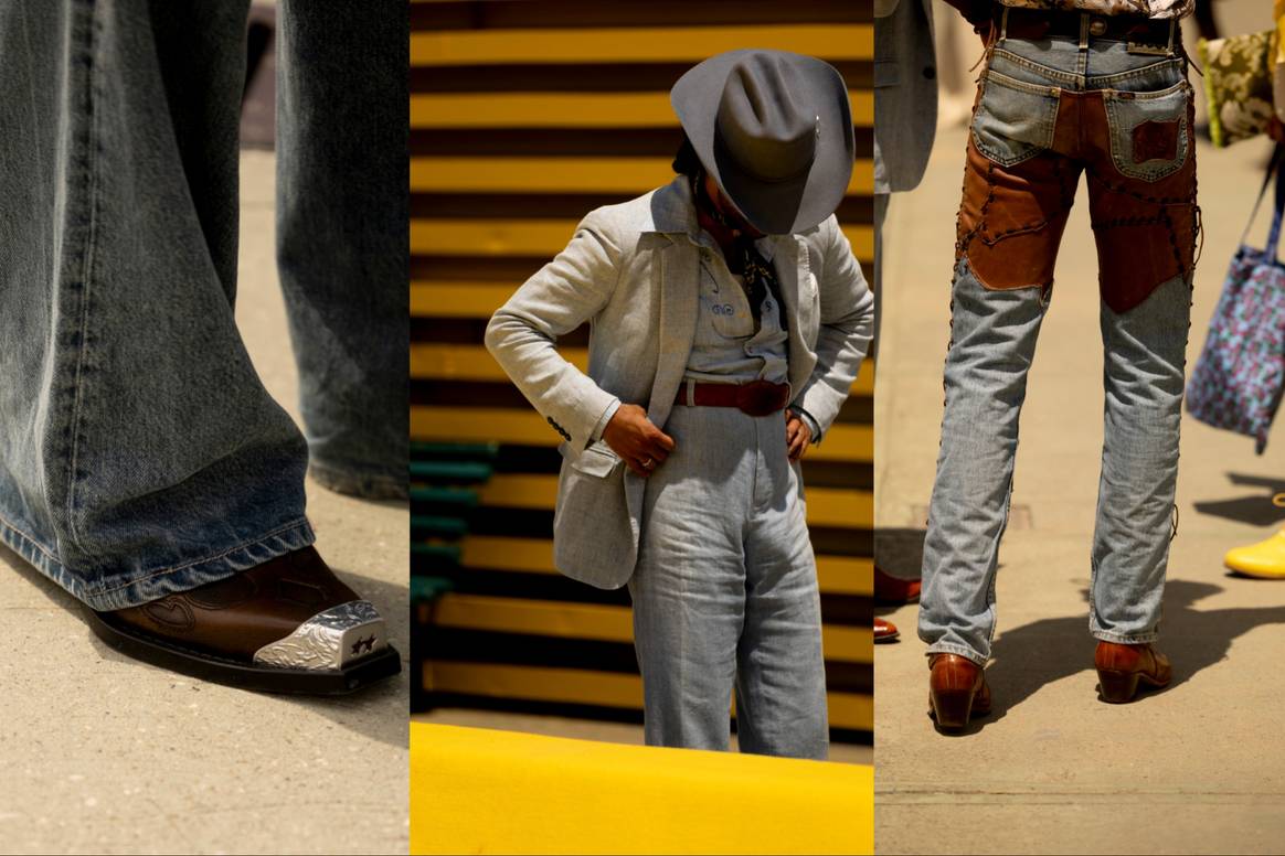 Cowboy-Details auf der Pitti Uomo in Florenz