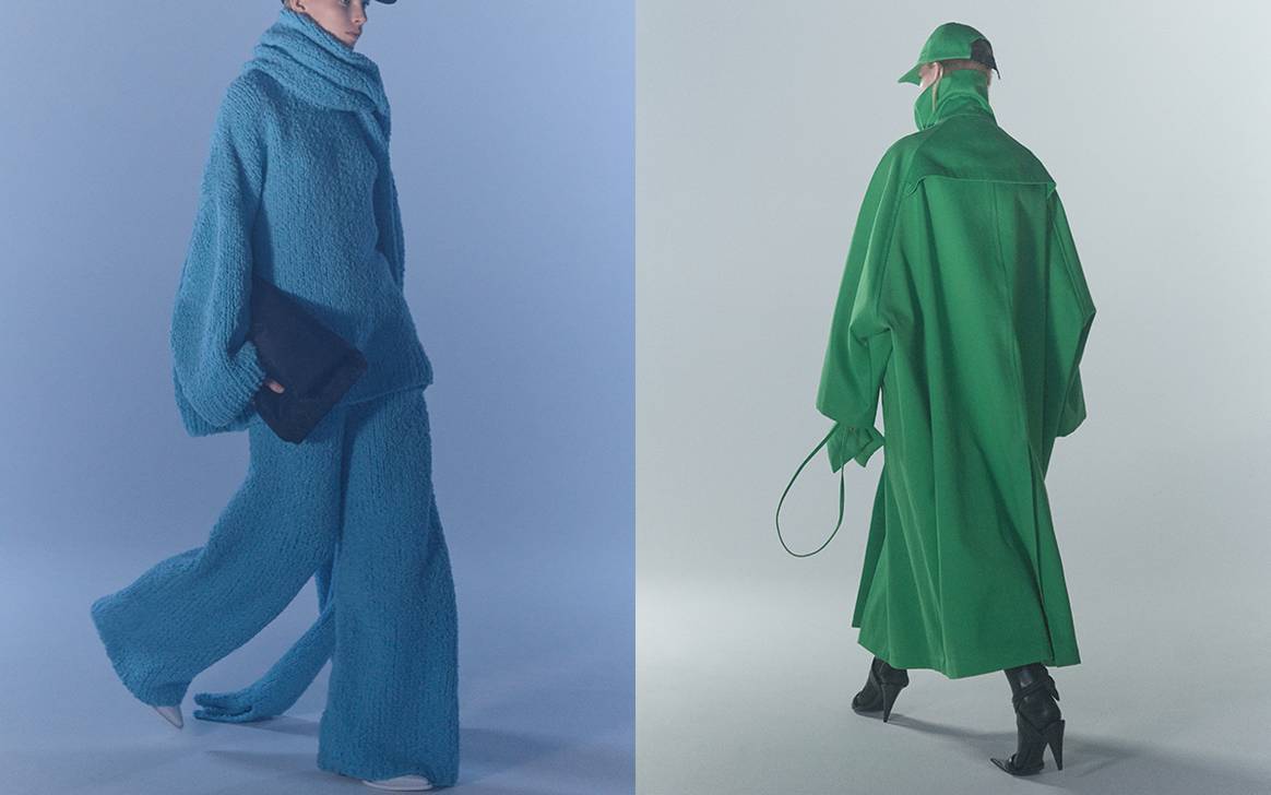 Total looks/monochrome looks in green and blue by Christian Wijnants. Credit: Christian Wijnants AW22 via Turbulence PR.