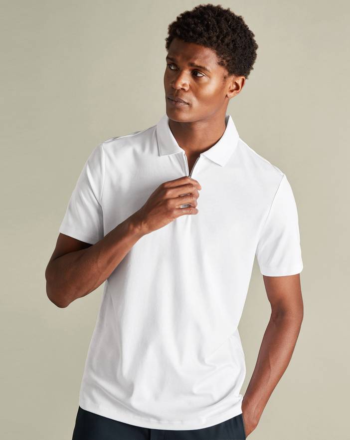 Men's Charles Tyrwhitt Zip-Neck Jersey Polo Shirt | Charles Tyrwhitt