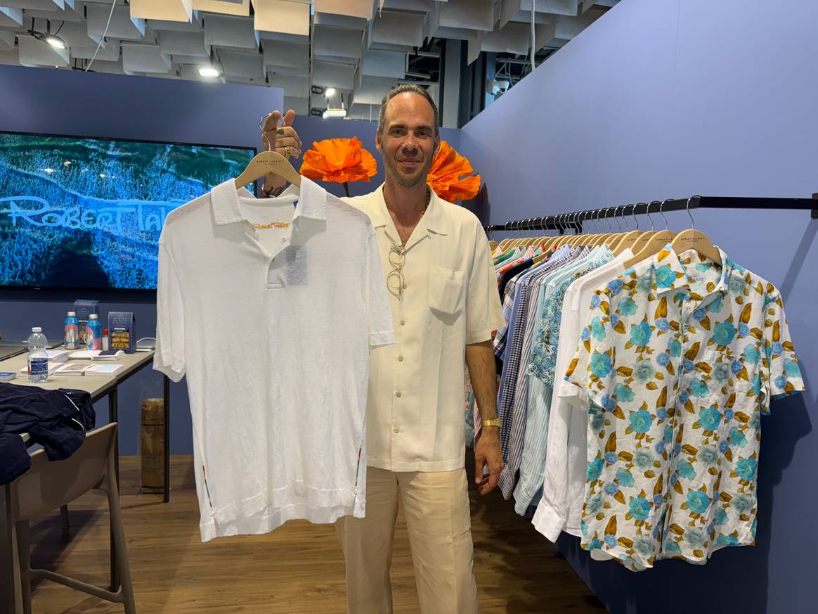Robert Talbotts’ creative director Sebastian Dollinger at the brand’s Pitti debut