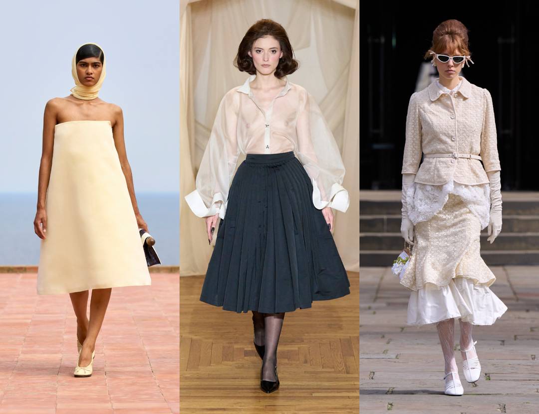 Trad Wife trend on the runway: Jacquemus FW24, Christian Cowan FW24 and Bora Aksu SS25.