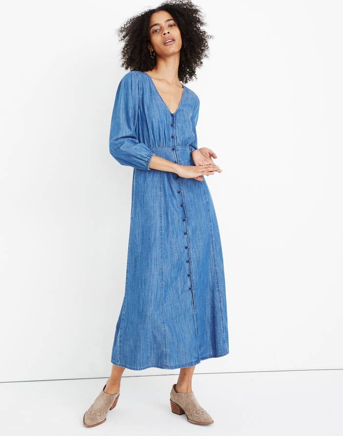 white christmas dresses Indigo Denim Midi Dress – Mint Velvet