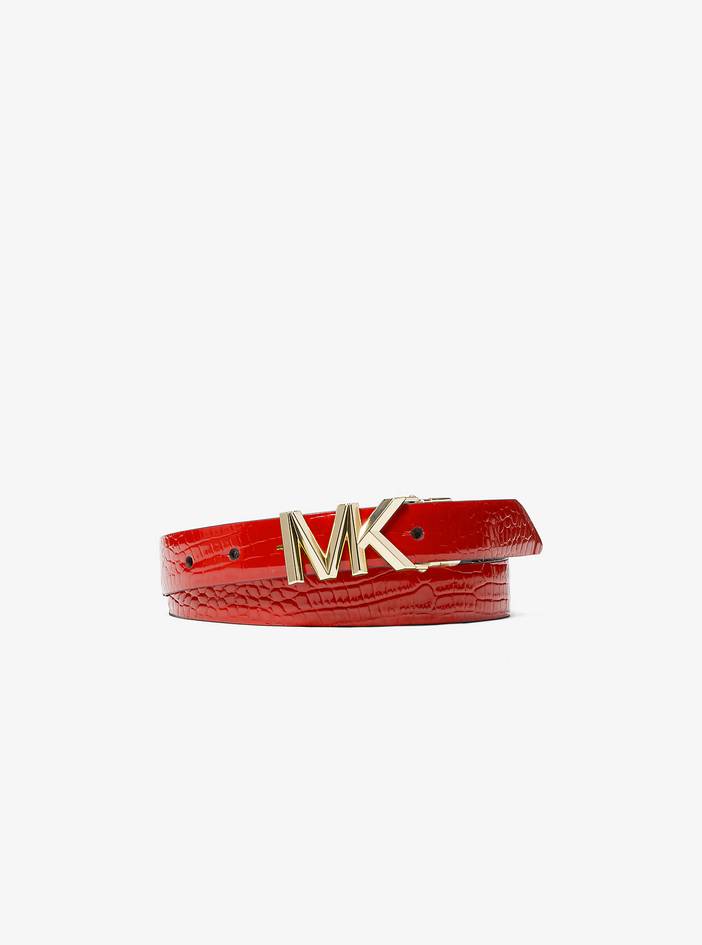 MK Reversible Signature Logo and Crocodile Embossed Leather Waist Belt | Michael Kors