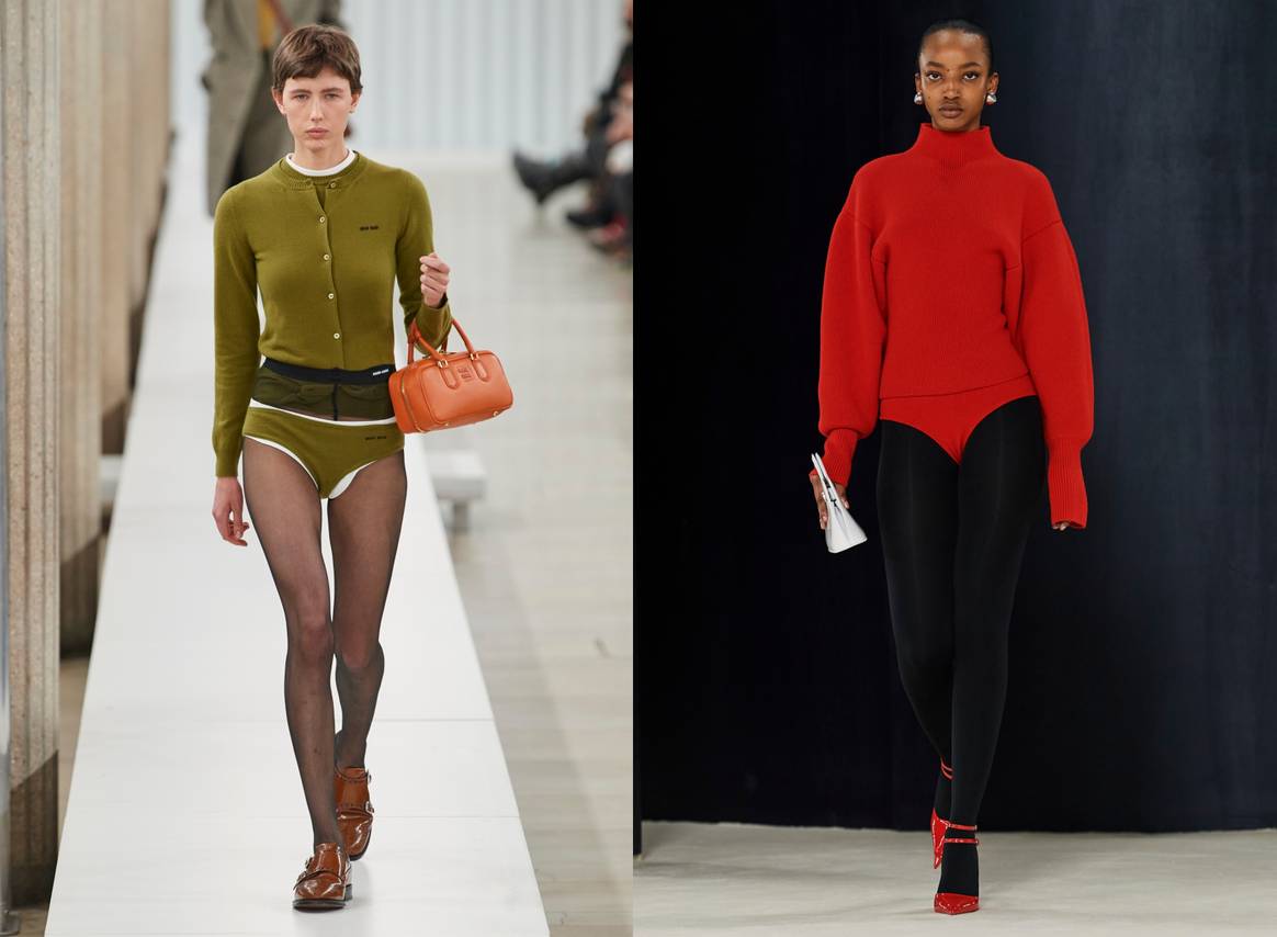 Van links naar rechts: Miu Miu, Ferragamo FW23. Beeld: Spotlight Launchmetrics