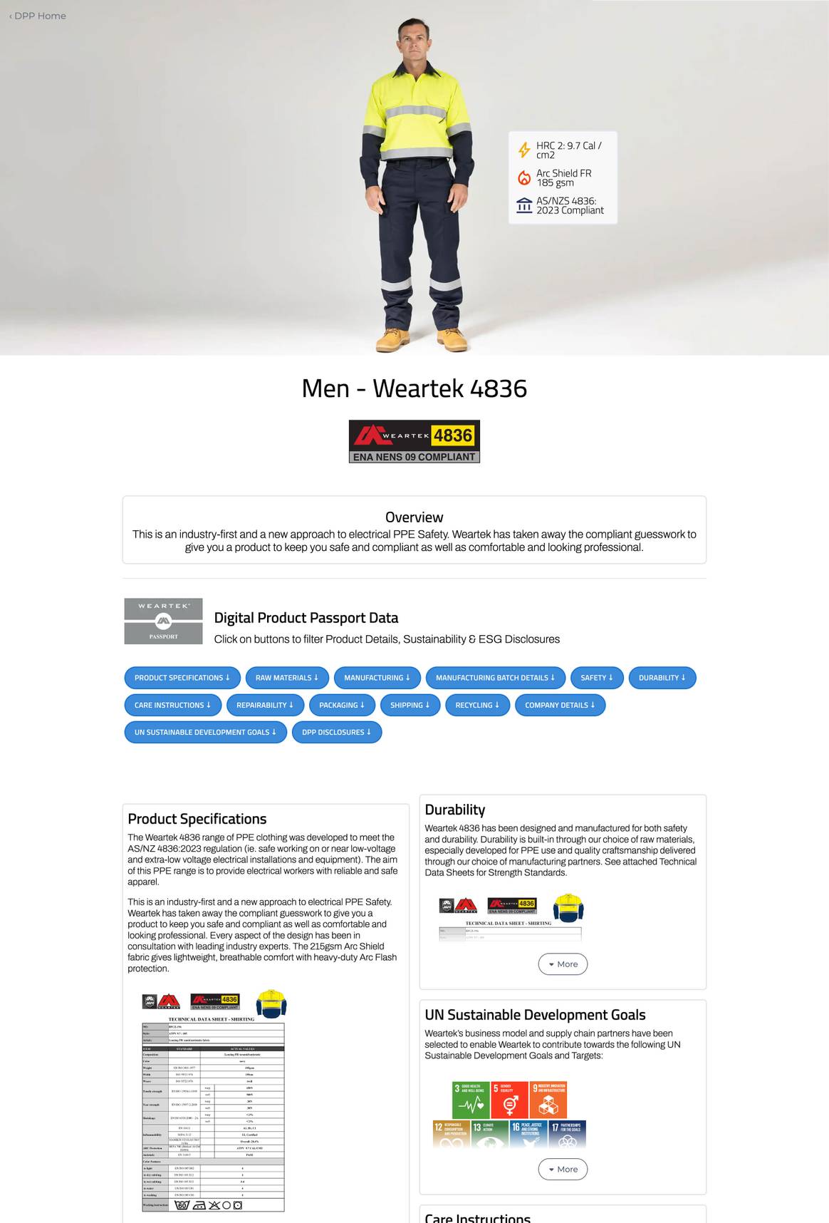 Weartek, un fabricante australiano de ropa de trabajo de alta calidad para diversas industrias, utilizó PicoNext para comunicar información clave del producto del DPP.
