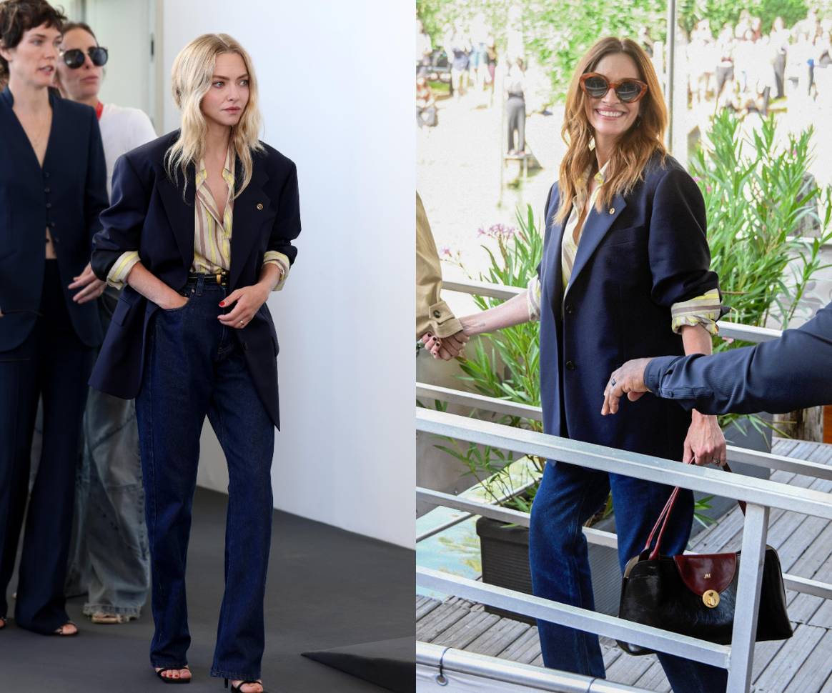 Amanda Seyfried and Julia Roberts wear the same Versace look by Dario Vitale at Venice Film Festival.