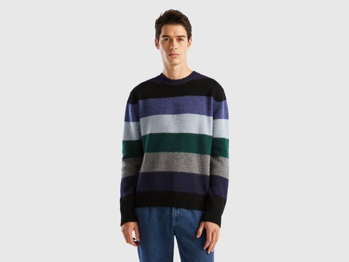 Benetton, Gestreifter Pullover Aus Reiner Shetlandwolle, größe XXL, Bunt, male | United Colors of Benetton