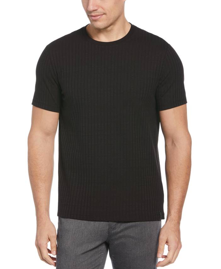 Men's Rib Knit Crew Neck T-Shirt in Black, Size 2XL, Cotton/Polyester, Regular | Perry Ellis
