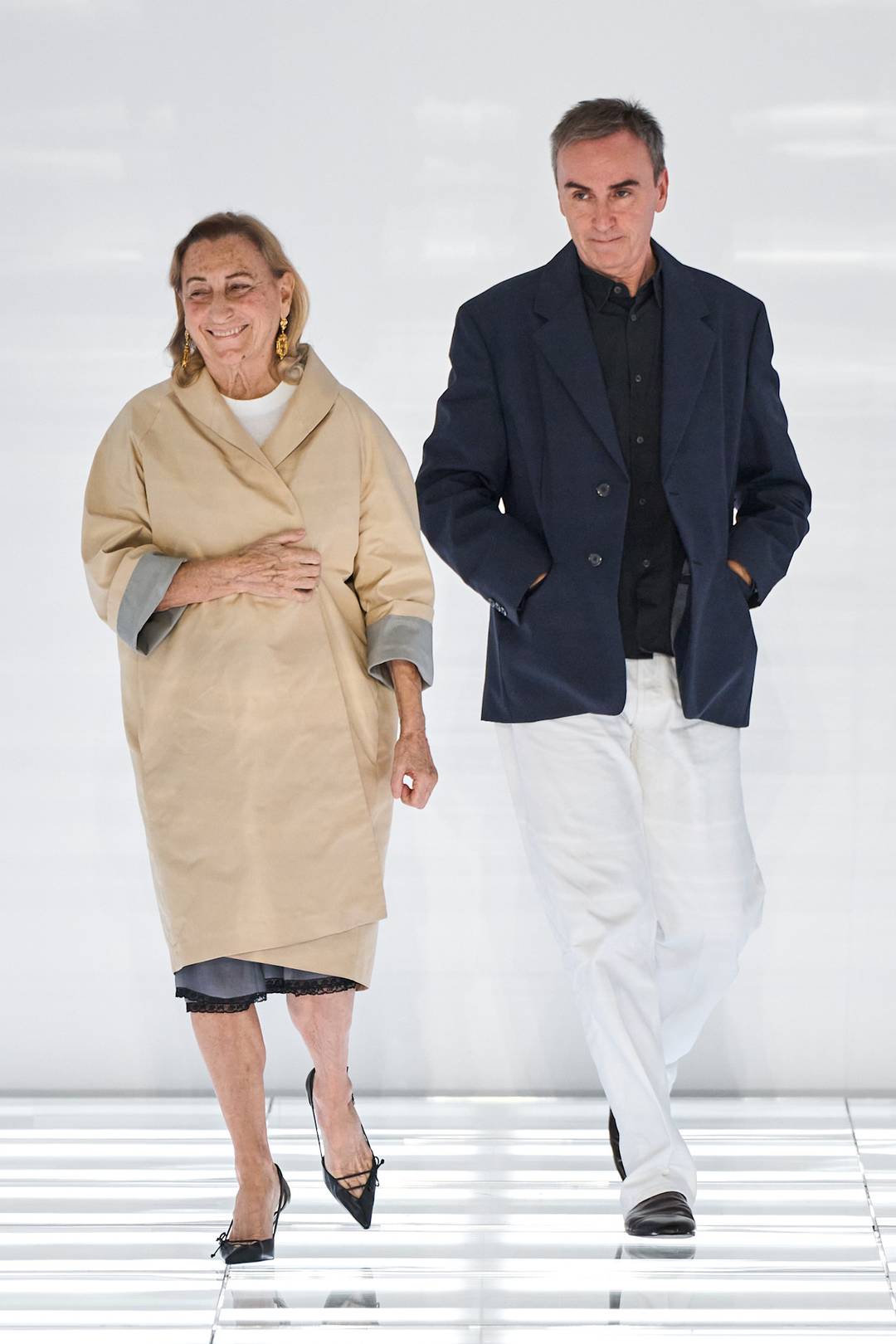 Miuccia Prada and Raf Simons at Prada Sprin gSummer 2027 Menswear Milan Runway