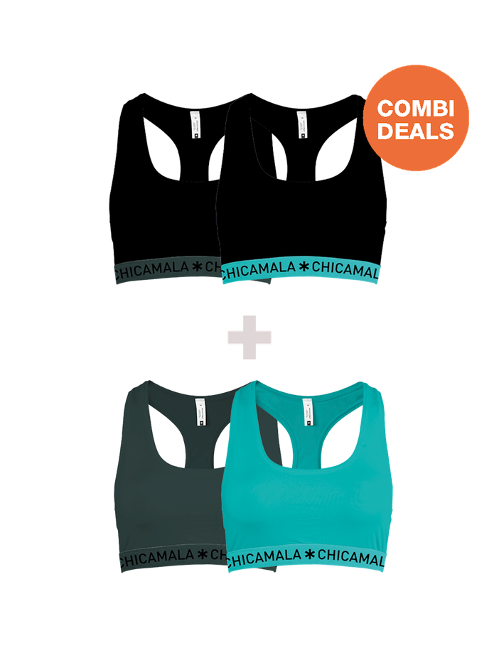 Dames 2+2-Pack Racer Back Effen | Muchachomalo