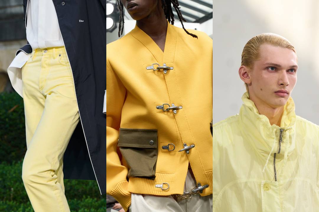 (Da sin. a dx.) Dior Men Pe 27 - Menswear, Sacai Pe 27 - Menswear, Saint Laurent Pe 27 - Menswear.