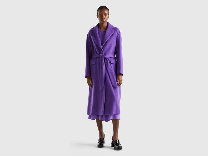 Benetton, Langer Mantel Mit Gürtel, größe L, Purpur, female | United Colors of Benetton
